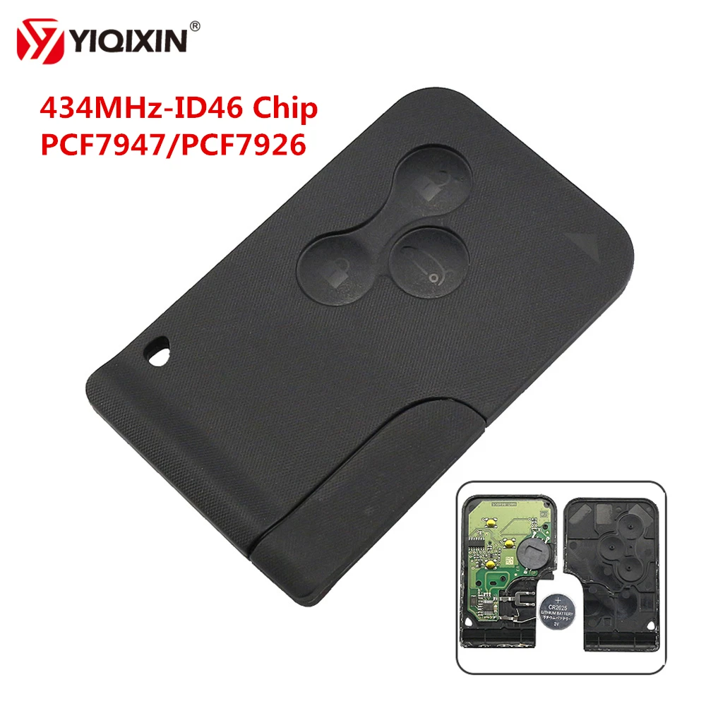 

YIQIXIN 3 Button Smart Card Key 434Mhz ID46 PCF7947/PCF7926 Chip For Renault Clio Logan Megane 2 3 Scenic Remote Car Key Card
