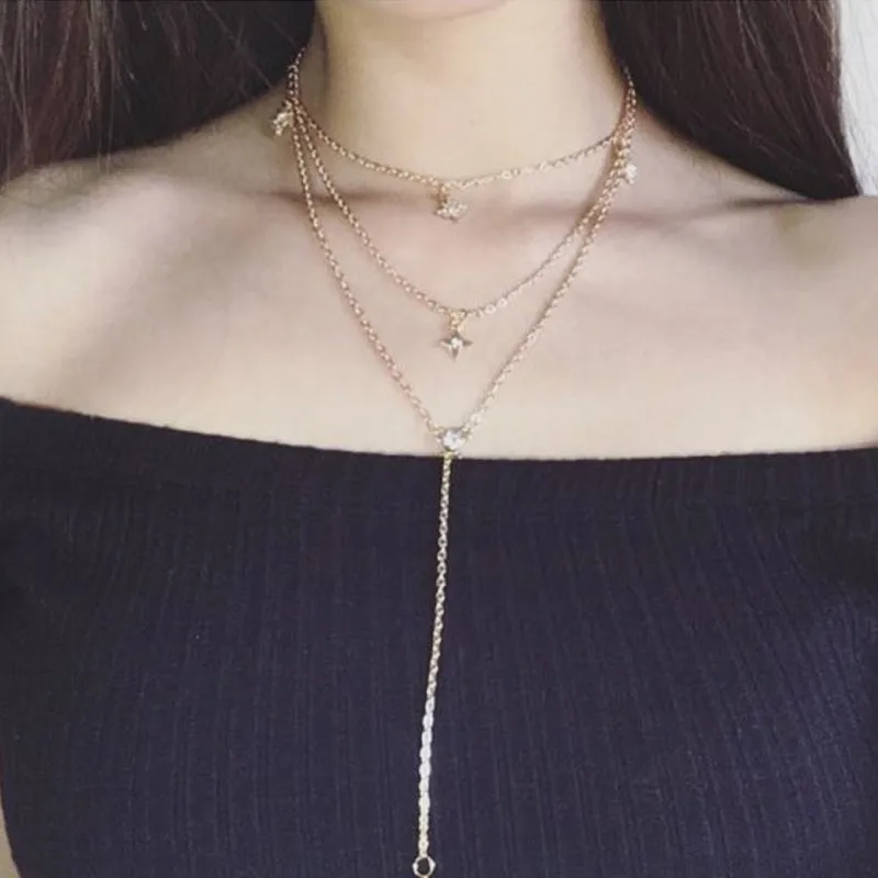 Bohemian Necklace 2019 For Women Girl Gold Color Sequins Chokers Necklaces Multi layer Collar Bijoux Fashion Jewelry Wholesale