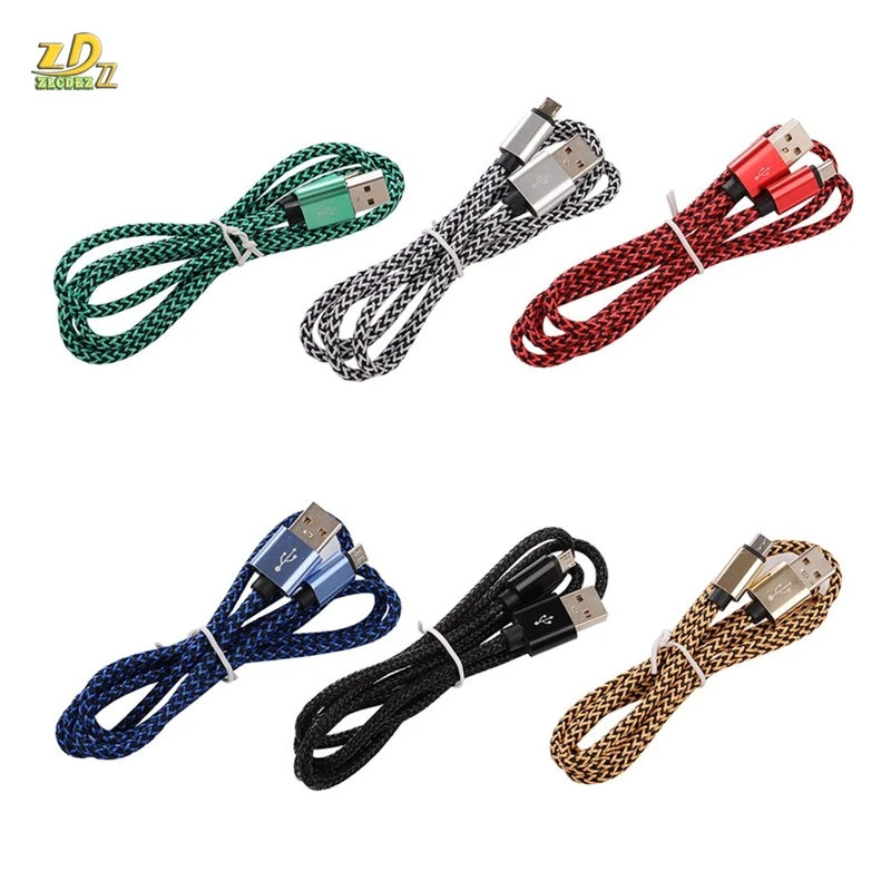 

100pcs/lot 1M/2M/3M Metal Double Color Nylon Woven Twist Wire Micro 5pin 8pin Usb Data Cable for Samsung Huawei Iphone