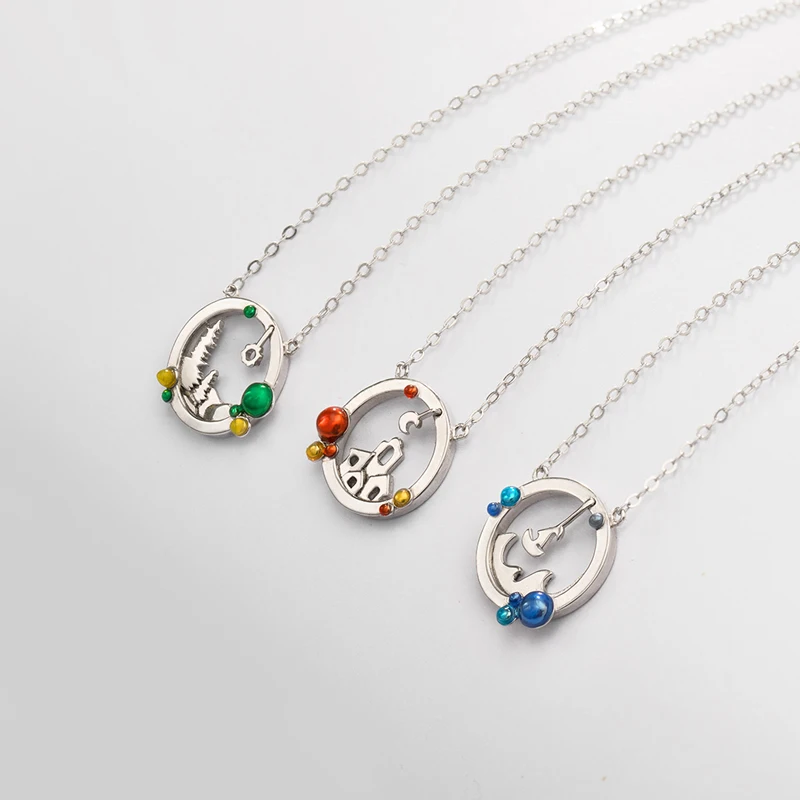 

Parmalambe Fashion Jewelry Round Pendant Necklaces Link Chain Fairy Town Clavicle Choker For Women Gift Accessories