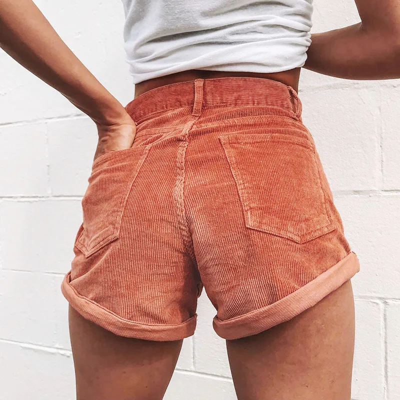 

Fashion Brick Red Velvet Shorts Women High Waist Corduroy Shorts Plus Size Female Hotpants Ladies Micro Shorts Mujer Hip Pocket