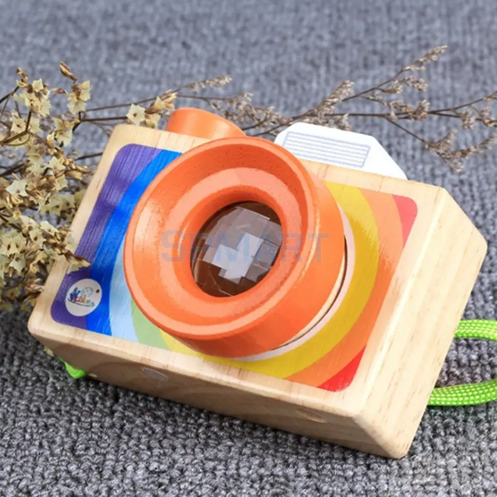 Kids Wooden Camera Toy Mini Cute Kaleidoscope Camera Kids Room Decor Christmas Birthday Gifts