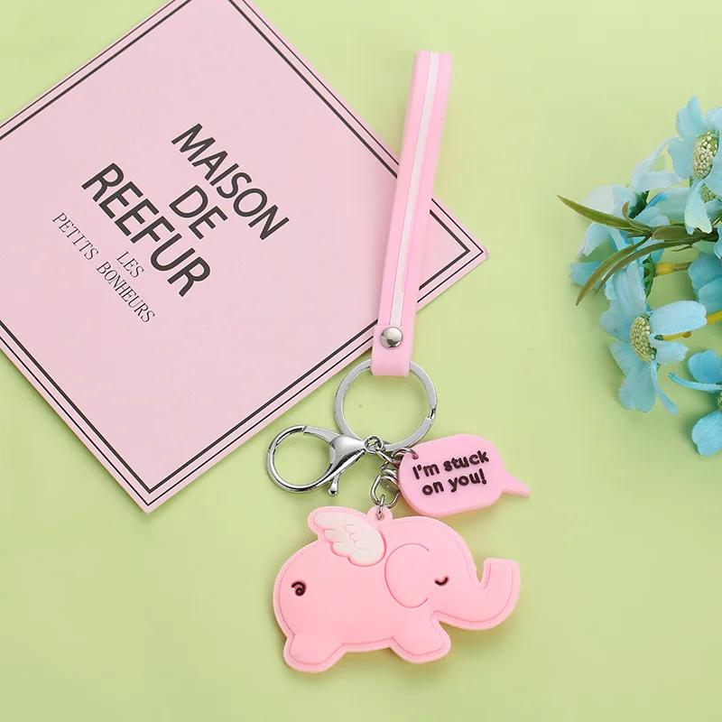 Мультфильм детский брелок для ключей со слоном кулон силиконовые кожаные брелоки для женщин рюкзак автомобильные аксессуары брелок подарки для - Цвет: Розовый