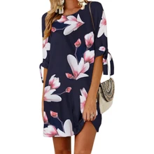 Женское мини-платье с цветочным принтом размера плюс, прямой Повседневный Сарафан, бохо, женское летнее платье с коротким рукавом и круглым вырезом GV591