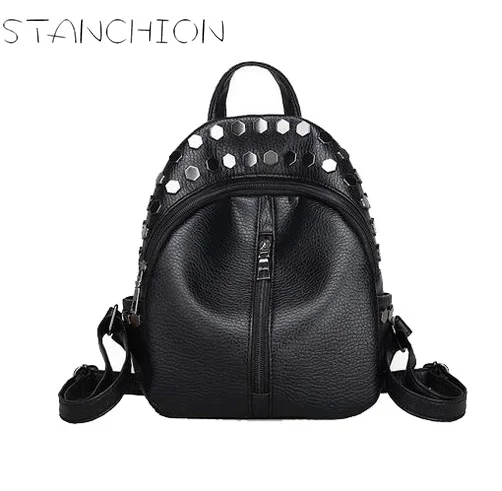 Women Backpack Girl Leather Rivets Black Backpacks for Teenage Women Travel Bag Small Back Pack