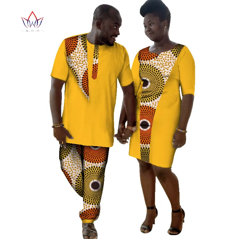Для влюбленных, для женщин, для мужчин, традиционная африканская одежда, два комплекта, Одинаковая одежда с круглым вырезом, короткий рукав, обычная, BRW WYQ36 - Цвет: 4