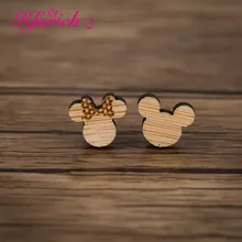 Hfarich/серьги-гвоздики с изображением Микки Мауса с изображением милых животных Минни Китти Маус, деревянные украшения с бантом для детей, подарок для детей, минималистичный Aretes