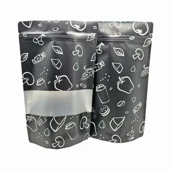 

25Pcs/lot Doypack Matte Black Aluminum Foil Ziplock Package Bag with Window Dry Flower Storage Pouch Resealable Mylar Retail Bag