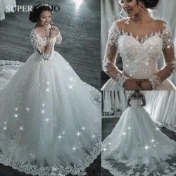 SuperKimJo с длинным рукавом бальное платье свадебное 2019 Vestido De Novia кружево Аппликация Элегантный украшенное бисером свадебное платье