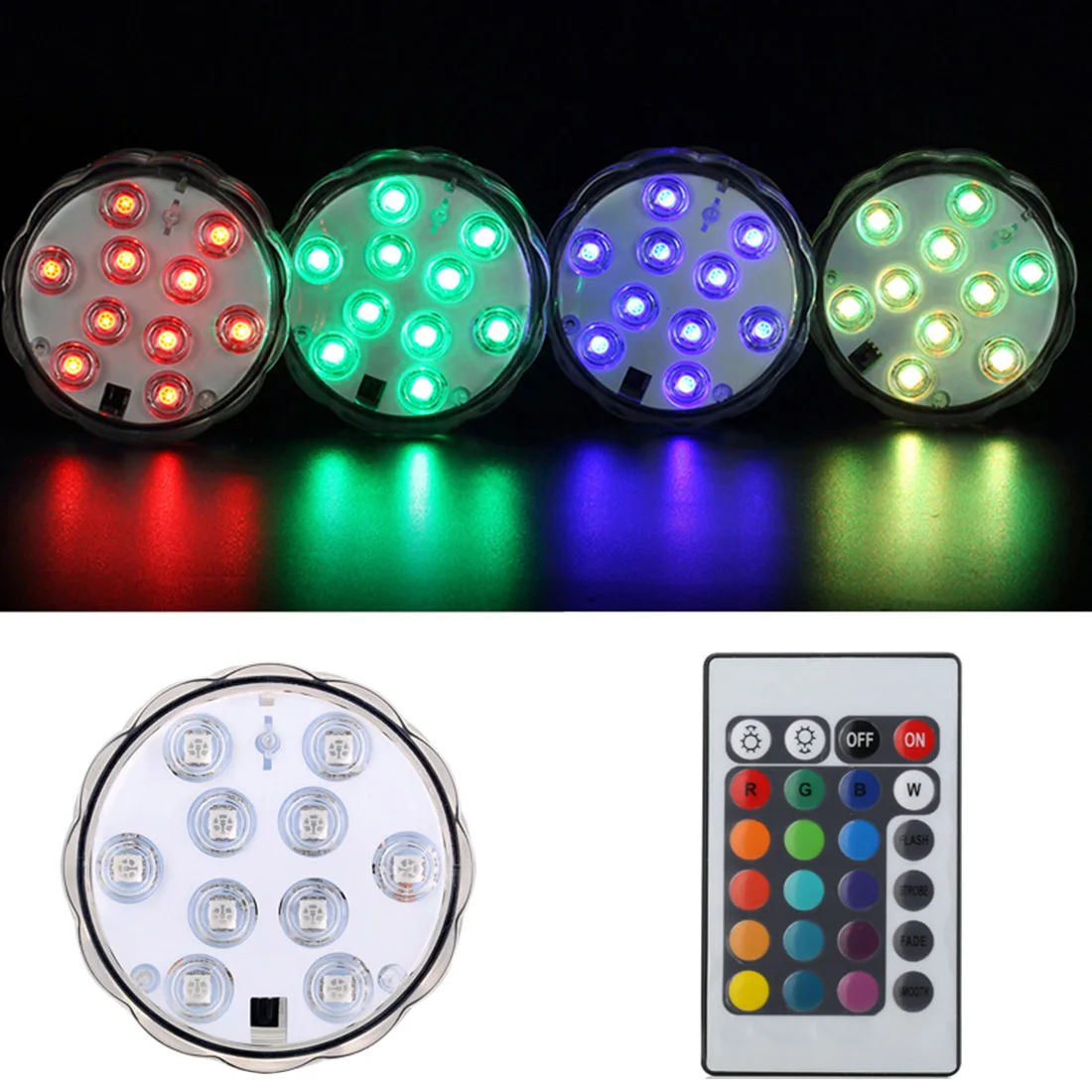 

10 LED Remote Controlled Underwater Light IP68 Waterproof RGB Multicolor Battery Powered Submersible Vase Decoration Pool Lamp