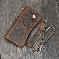 Luufan Men's Leather Long Wallet With 3D Embossing Key Chain Wallet With Iron Chain 100% Genuine Leather Wallet For Cards 1