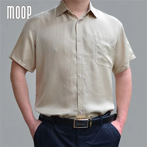 Американский стиль 5 цветов мужские летние шелковые деловые рубашки с коротким рукавом полосатая рубашка chemise homm camiseta masculina LT1451 - Цвет: Beige per pic