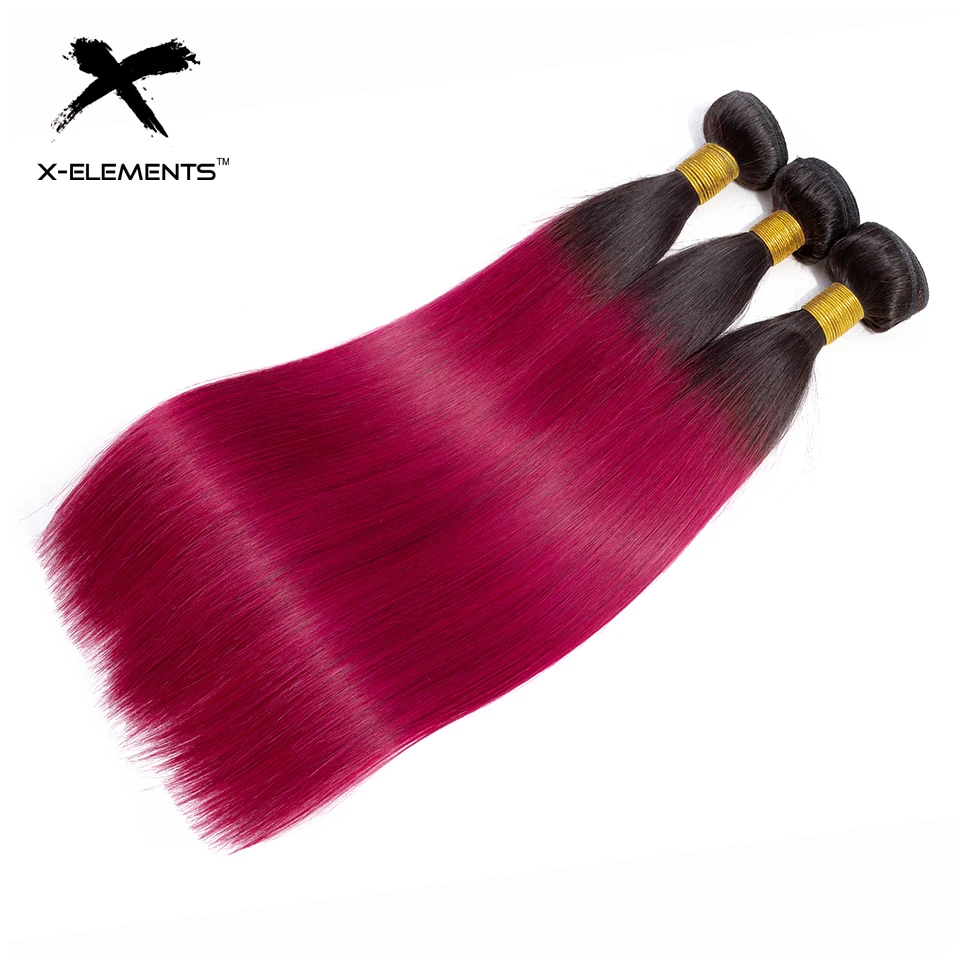 X-Elements Hair Ombre Peruvian Straight Hair Bundles Non Remy Ombre Hair Extensions 1 3 4 Pcs Two Tones Color Hair Weave Bundles (9)