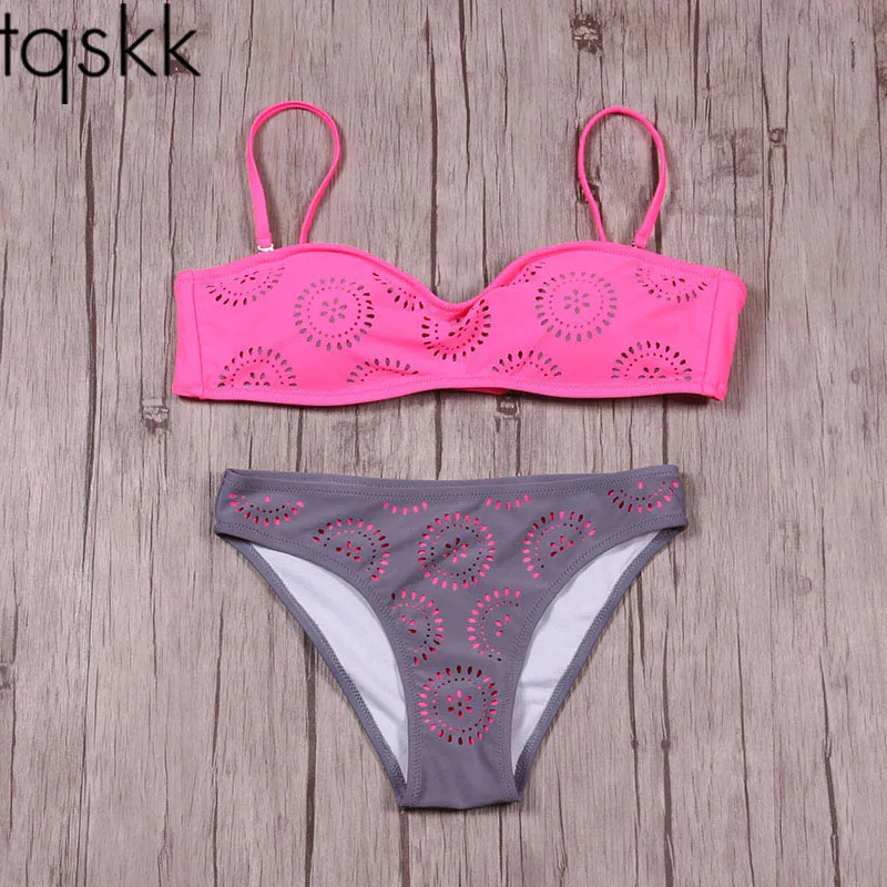 

TQSKK 2019 New Solid Hole Women Swimwear Bikinis Swimsuit Female Summer Hollow Bikini Set Beach Swim Wear Bathing Suits Biquini