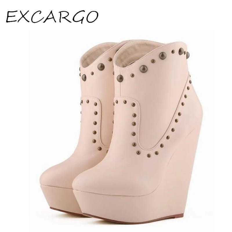

Candy Colors Autumn High Heels Shoes Women Wedges Ankle Boots Heels Platform Single Boots Rivets 14 CM Nightclubs Bota 42