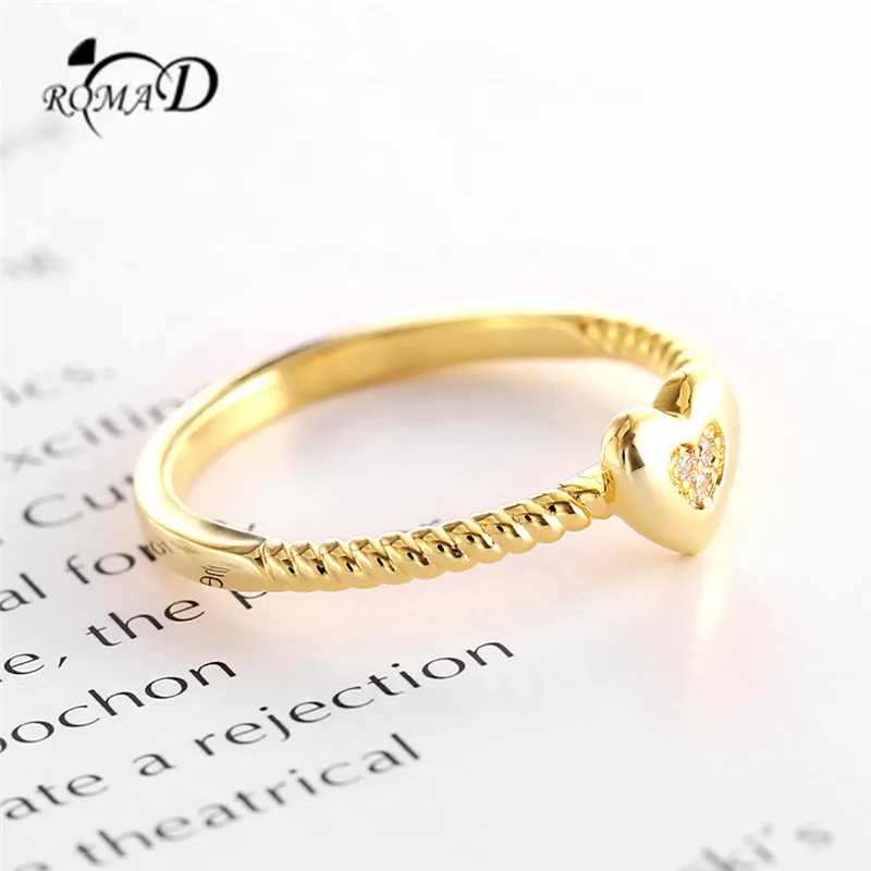 

Romad American and European Fashion Gold Color Rings for Women Zinc Alloy Heart Jewelry Gift for Girlfriend AAAA Meteorite