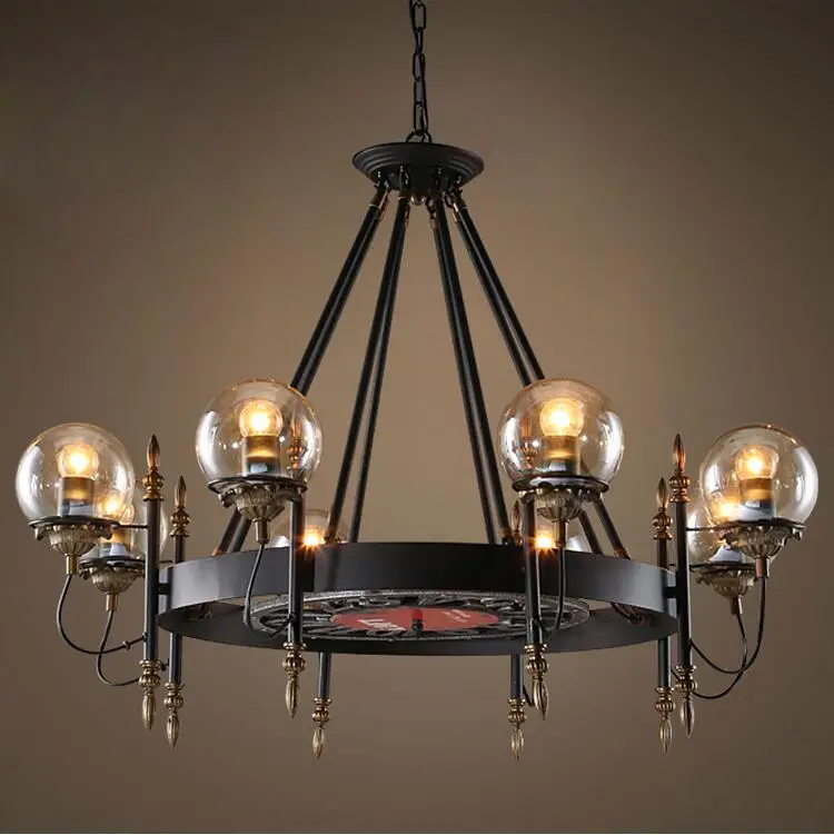 Retro Pendant Light Black Wrought Iron Amber Glass MODO Lamp shade Pendant Lamp Vintage Loft Industry Lighting Fixture LED E27