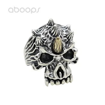 

Gothic 925 Sterling Silver Skull Open Ring with Horns for Men Boys Adjustable Free Shipping