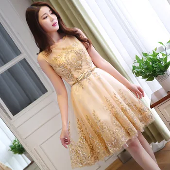 

New Women Gold Evening Qipao Wedding Bridesmaid Dress Elegant Lady Mini Sequins Cheongsam Robe Demoiselle D'honneur Size S-XXL