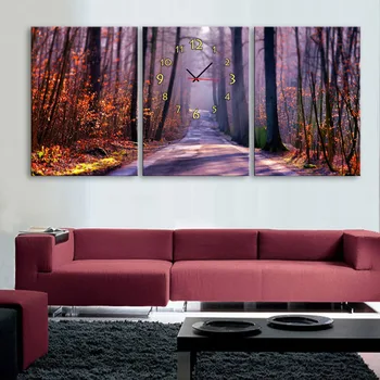 

Free Shipping E-HOME The Forest Trail Clock in Canvas 3pcs wall clock