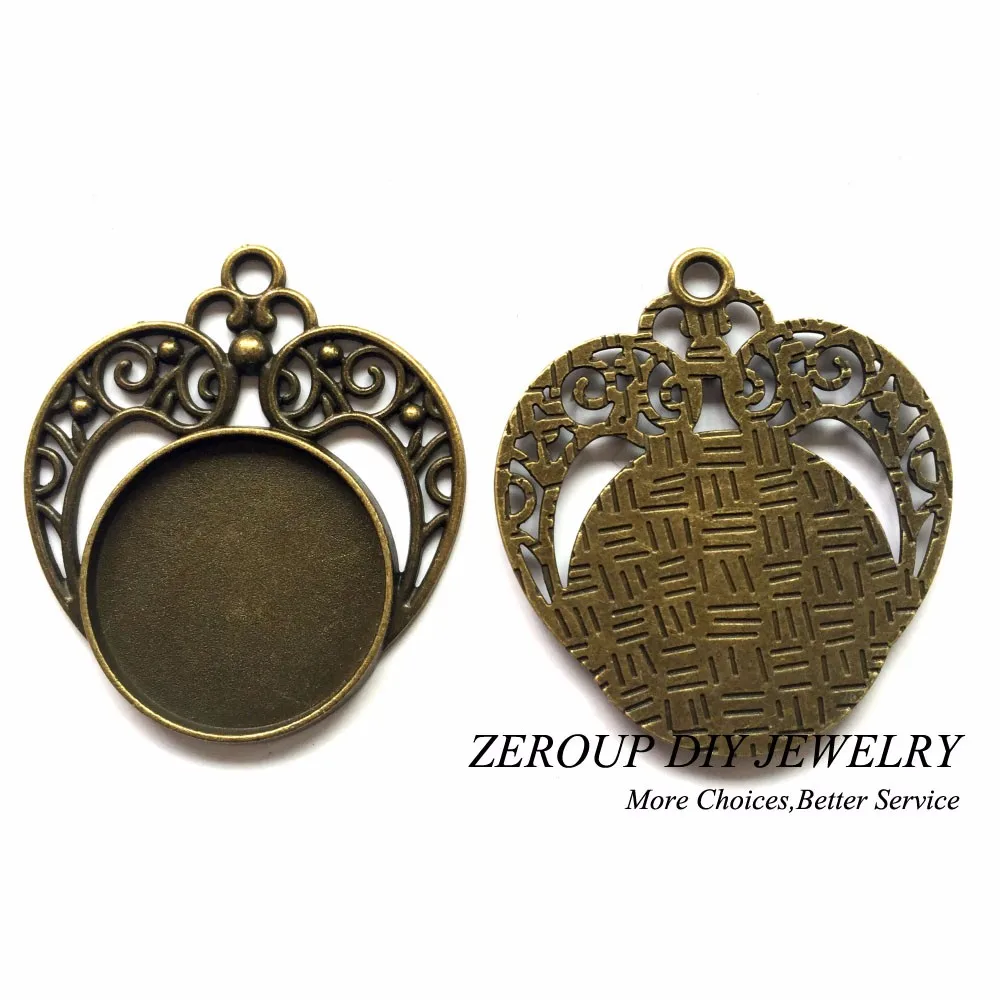 Zeroup 5 шт./лот 25 мм подвеска, оправа для ожерелья Античная Бронза Серебро Стекло заготовки под Кабошон базы поставок для ювелирных нахождения