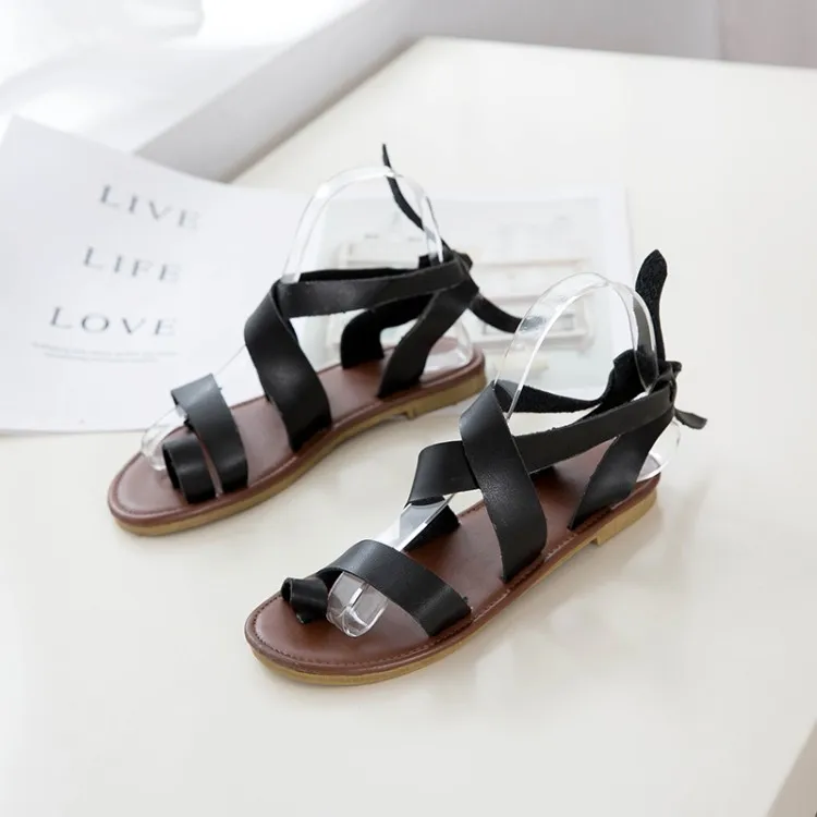 

Big Size 9 10 11 12 summer flat sandals ladies women shoes woman Cross band toe