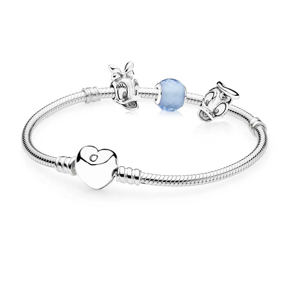 

100% 925 Sterling Silver Donald and Daisy Bracelet Set Fit DIY Original Charm Bracelets Jewelry A of Prices Bangle