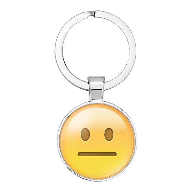 NingXiang Silver Color Multi Emoji Pictures Glass Cabochon Keychain Smile Smileys Face Key Chain