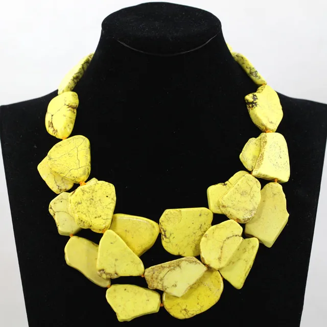 Superior Yellow Chunky Statement Necklace Natural Stone Stone Bold