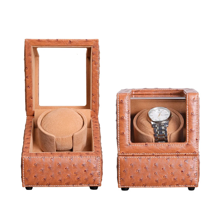 

2018 New Design Struthio Camelus Leather Style Watch Winder Case Japan Mabuchi Motor Box EU/US/UK/AU Plug Storage Display Boxes