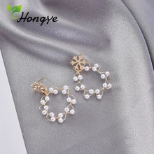 Hongye женский большой серьги с натуральным жемчугом цветочный Металл Серебро 925 серьги бисером петля обувь для девочек сладкий модные украшения