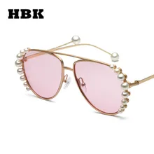 HBK роскошные женские солнцезащитные очки-авиаторы модный бренд Жемчужное Украшение Солнцезащитные очки металлические оправы очков для Для женщин UV400 Óculos