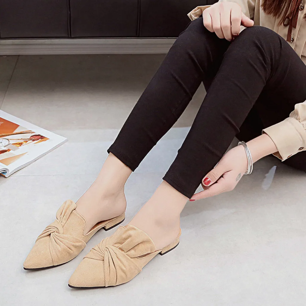 Women Slippers Flock Bowtie Female Mules Fashion Low Heels Shoes Pointed Toe Ladies Plus Size Elegant Woman Slipper#3