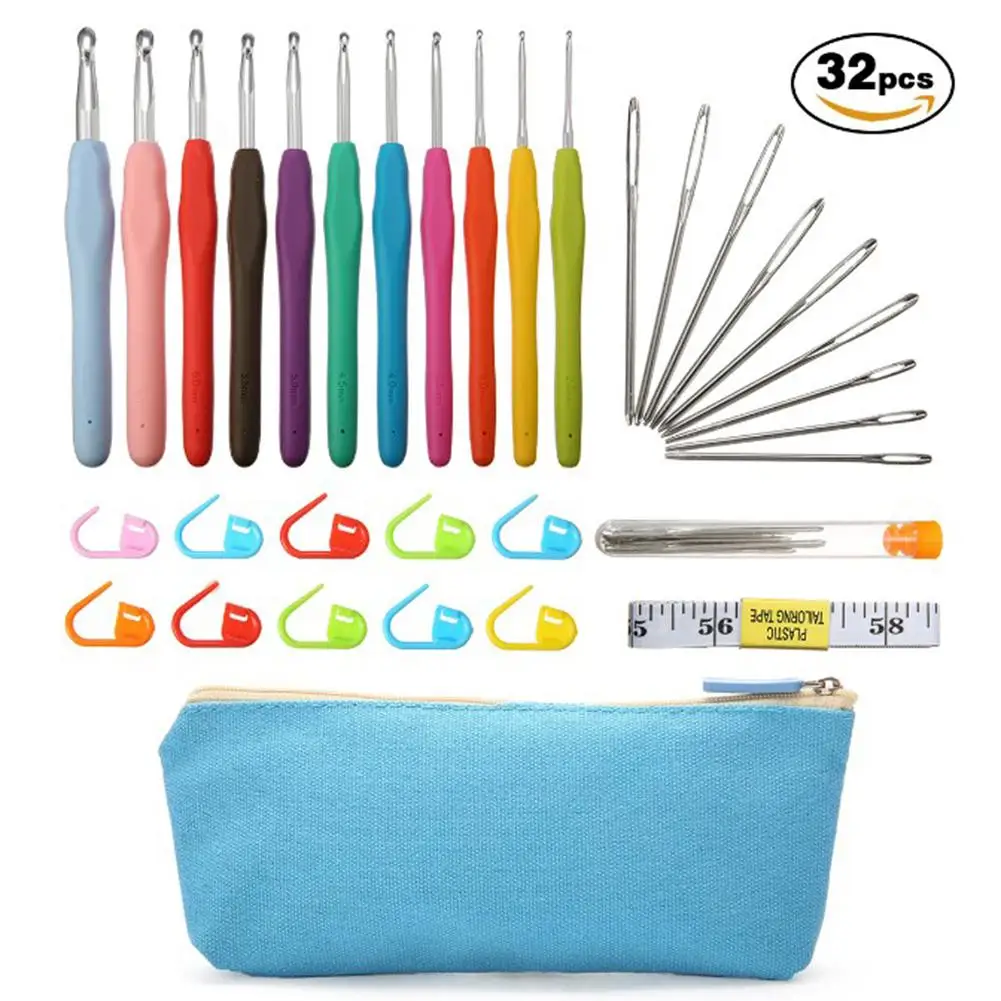 32 PCS Home Use Sewing Tool Set Crochet Hooks Needles Stitches Knitting