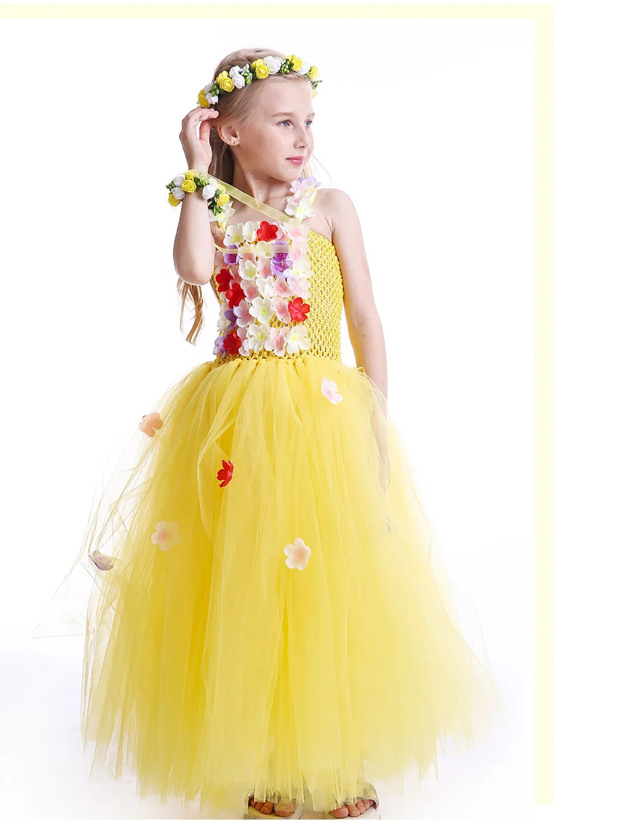 Princess Belle Flower Fairy Tutu Dress Girls Beauty Beast Cosplay Costume Kids Pageant Wedding Purim Ball Gown (6)