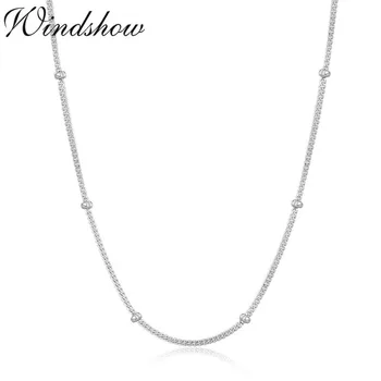 

Slim 925 Sterling Silver Beaded Curb Chain Choker Necklaces Women Girls Jewelry kolye collares collane collier ketting 40cm 45cm