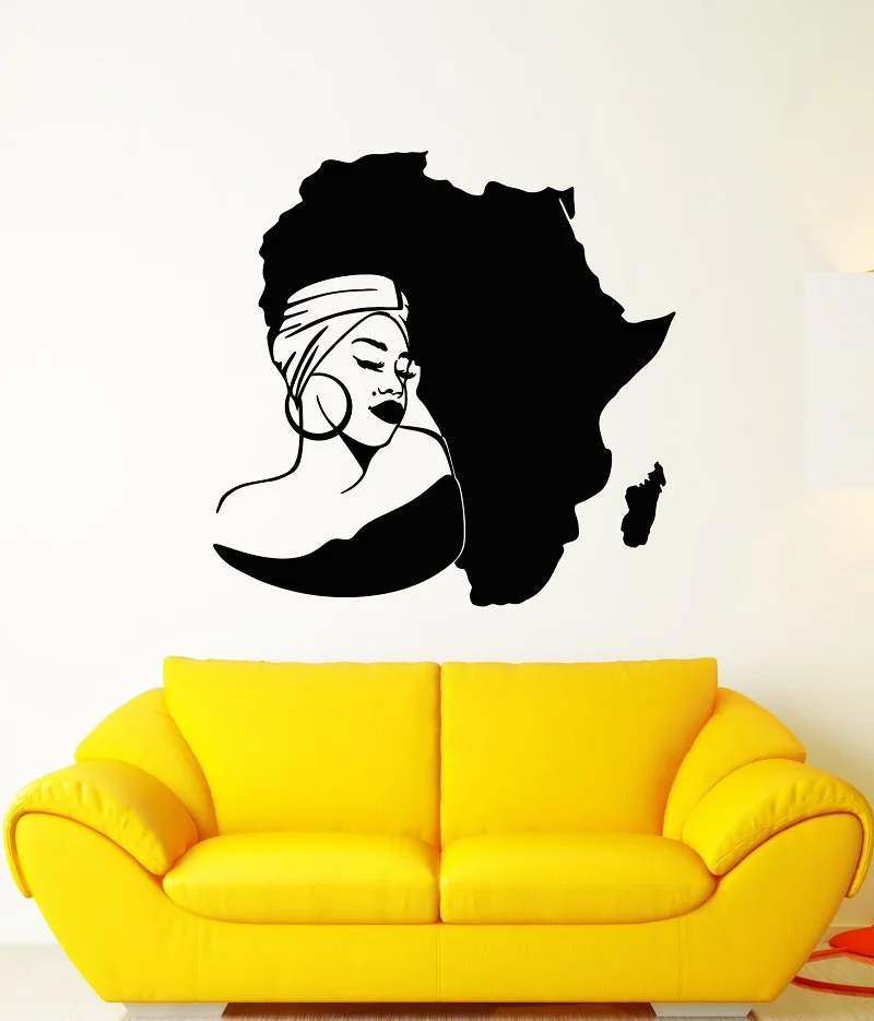 

Vinyl Wall Decal Africa Continent Map African Girl Turban Stickers 2FZ12