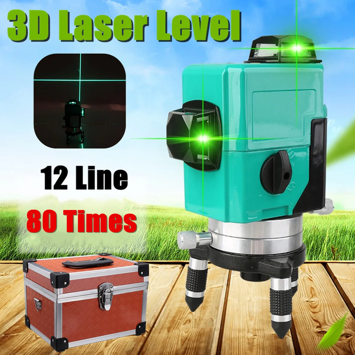

12 Line 360 Laser 30m 3D Auto Self Leveling Vertical Horizontal Level Cross GREEN Shockproof Shatter-proof Vertical Horizontal