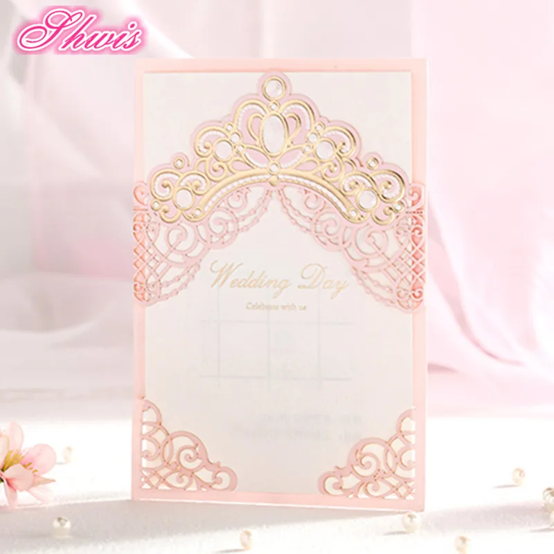 

10sets wedding invitations Pink Wedding Invitation Card Laser Cut Invitation Cards With Insert Paper Blank Card Envelope Boda