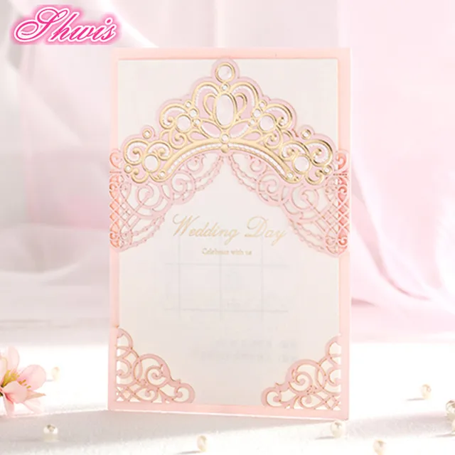10sets wedding invitations pink wedding invitation card laser cut invitation blank cards
