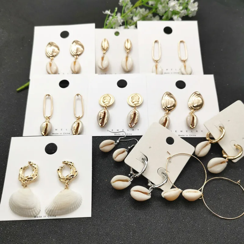 JCYMONG 13 Style Sea Shell Earrings For Women Gold Silver Color Metal Shell Cowrie Statement Earrings 2019 Summer Beach Jewelry