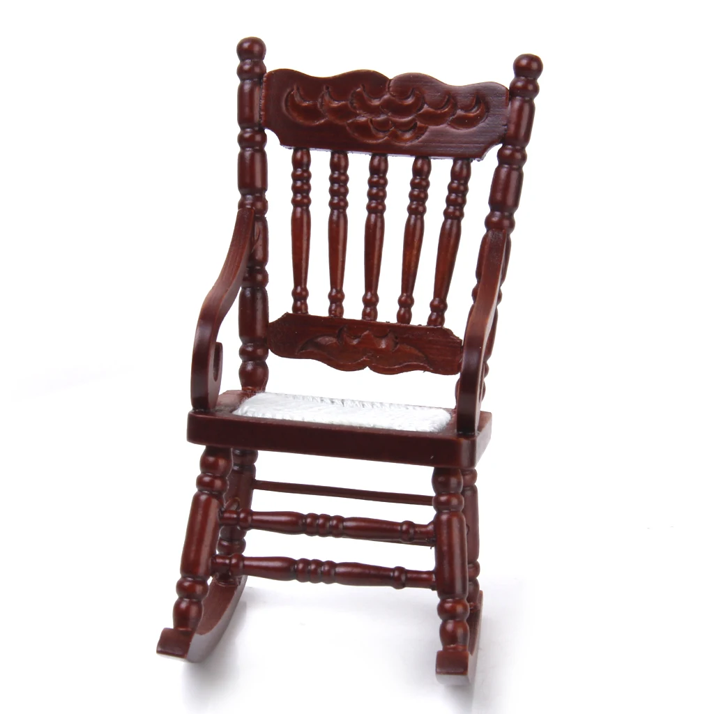vintage style Brown Wooden Rocker Rocking Chair for 1:12 Dollhouse Miniature