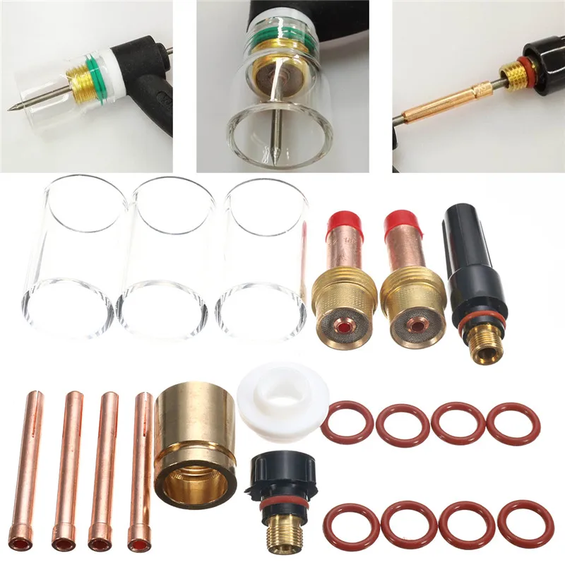 

21 pcs TIG Welding 45V27 Gas Lens #13 Pyrex Cup Kit for Tig WP-17/18/26 1/8" 2018 New Arrival