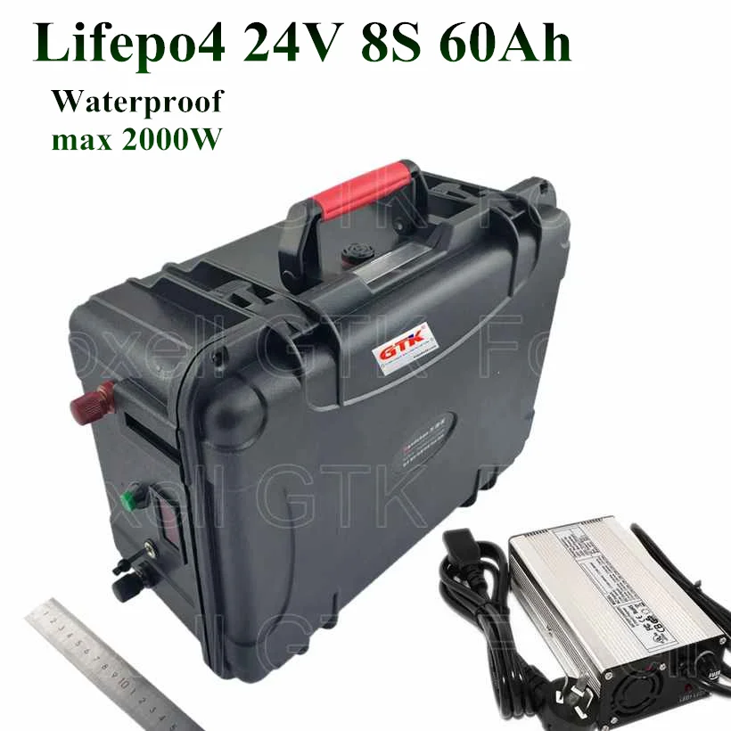 100% LiFePO4 US EU RU 24V 60AH Lifepo4 battery 60Ah battery 8s 80A BMS power 2000w for RV EV scooter solar panel + 10A charger (3)