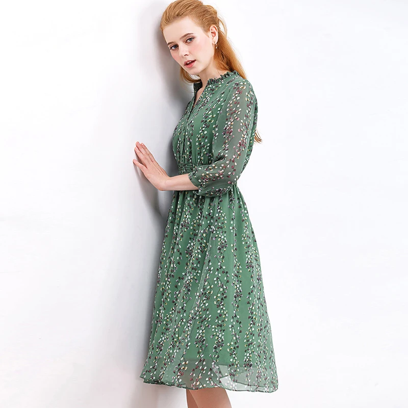 Flash Deals zqIM8 HELIAR 2020 Autumn Womens Chiffon Dresses Green Flower Pattern Draped Leaf Print Dress Casual Knee Pleat Waist Women Dress Flash Deals zqIM8 HELIAR 2020 Autumn Womens Chiffon Dresses Green Flower Pattern Draped Leaf Print Dress Casual Knee Pleat Waist Women Dress