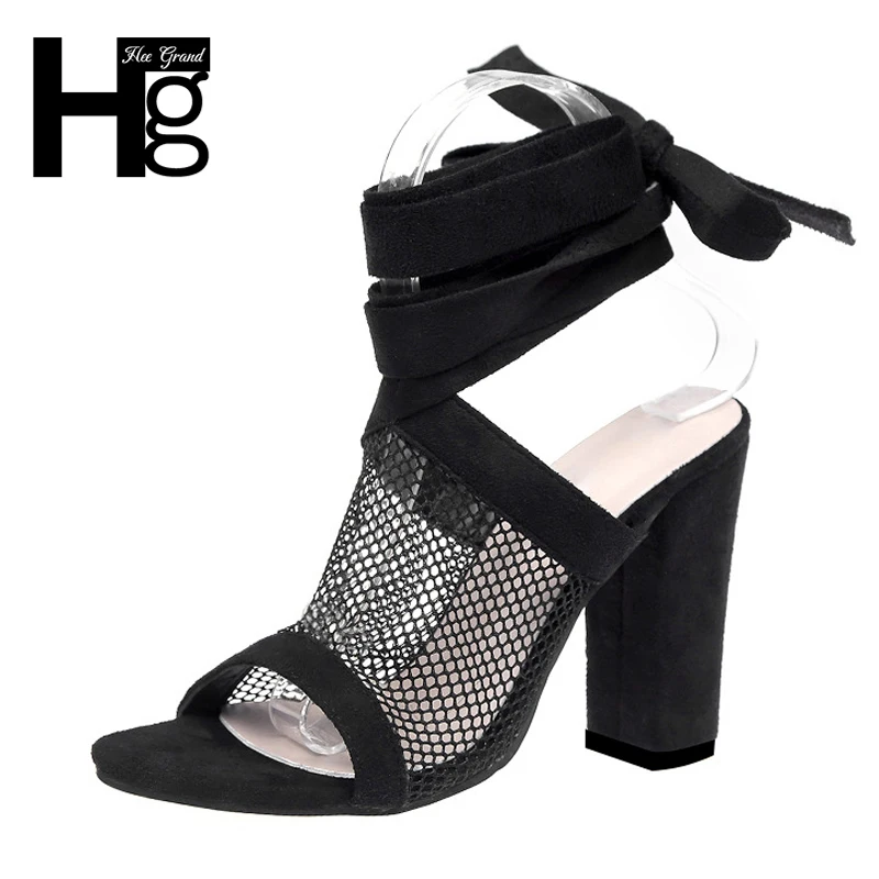 

HEE GRAND Sexy Mesh Woman Shoes 2018 New Summer Peep Toe Fashion Platform Lace up Sandals For Women Shoes Size 35-43 WXG524