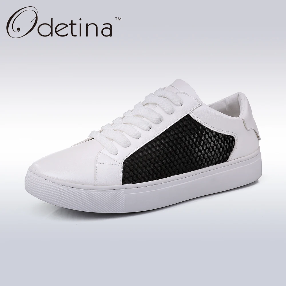 

Odetina 2017 Summer Brand Breathable Mesh Shoes Women Flat Casual Shoes Lace Up Flats Comfortable Zapatos Mujer Big Size 32-44