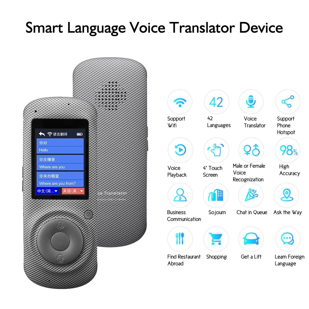 Умный язык голосовой переводчик устройство перевод 42 язык s 2," сенсорный экран Поддержка Wi-Fi для Learnning путешествия бизнес