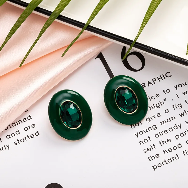 Винтажные зеленые овальные эмалированные серьги-гвоздики с драгоценными камнями для женщин таинственные бордовые серьги с капельным маслом и кристаллами модные ювелирные изделия Bricons