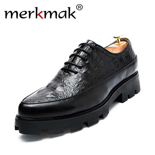 Black Dress Shoes Merkmak/Мужские модельные кожаные туфли; мужские туфли в стиле дерби с узором «Аллигатор»; мужские оксфорды для свадебной вечеринки; Высококачественная обувь в итальянском стиле - Цвет: Black Dress Shoes